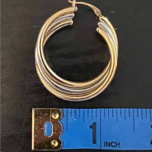 Gold and Silver Tone Twist Hoop Earrings